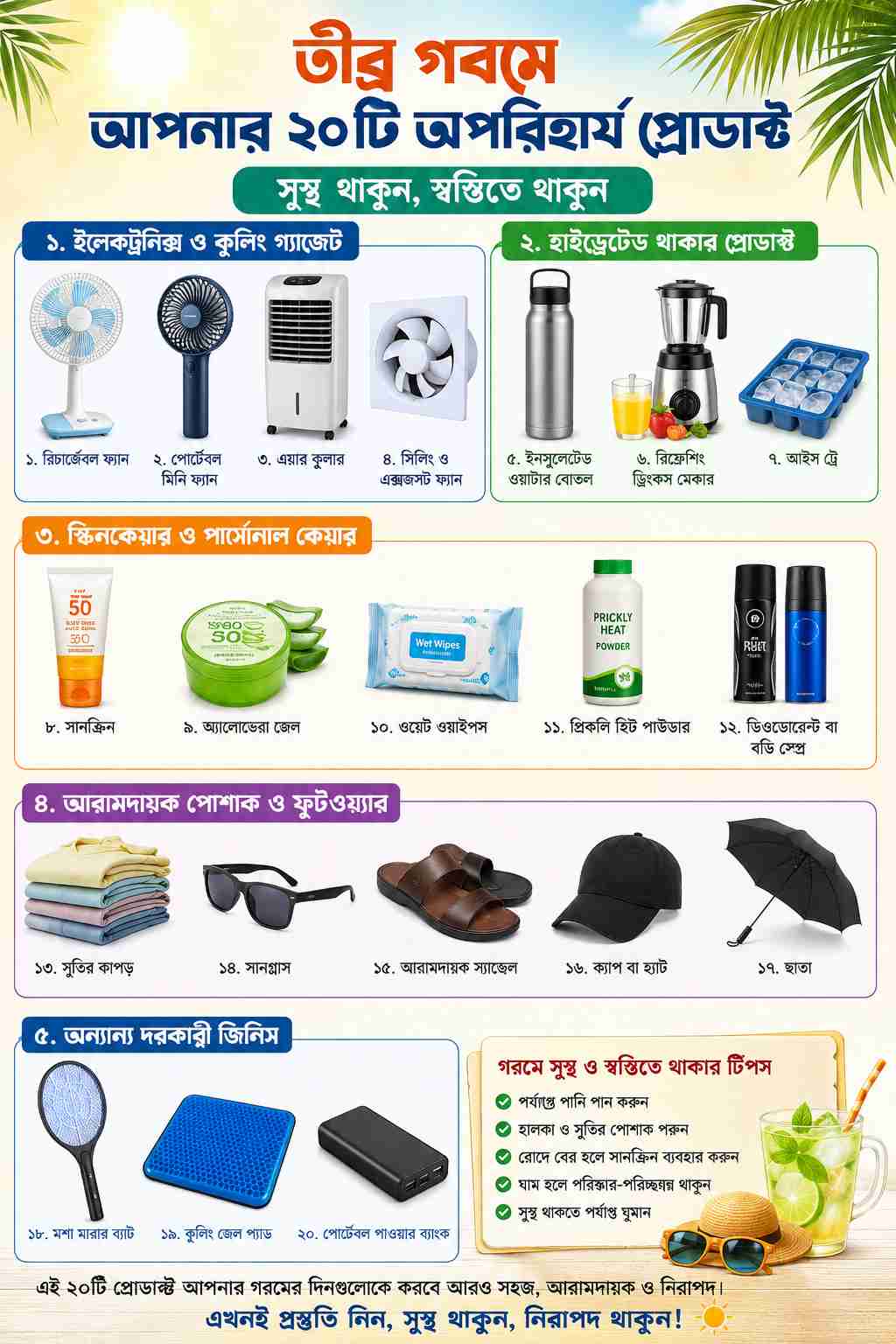 গরমে স্বস্তি পেতে সেরা ২০টি প্রোডাক্ট - Summer Essentials BD
