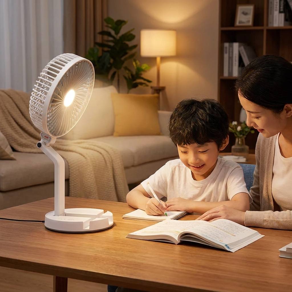 Rechargeable Folding Table Fan with LED Light for Home & Office in Bangladesh thumbnail 3
