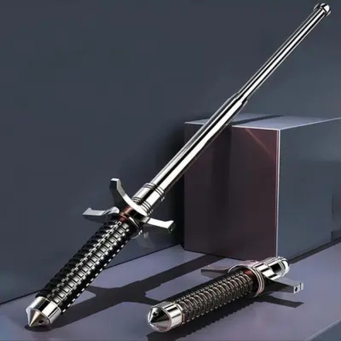 26inc Premium Self Defense Retractable Metal Stick - Telescopic Three-Section Metal Baton thumbnail 2