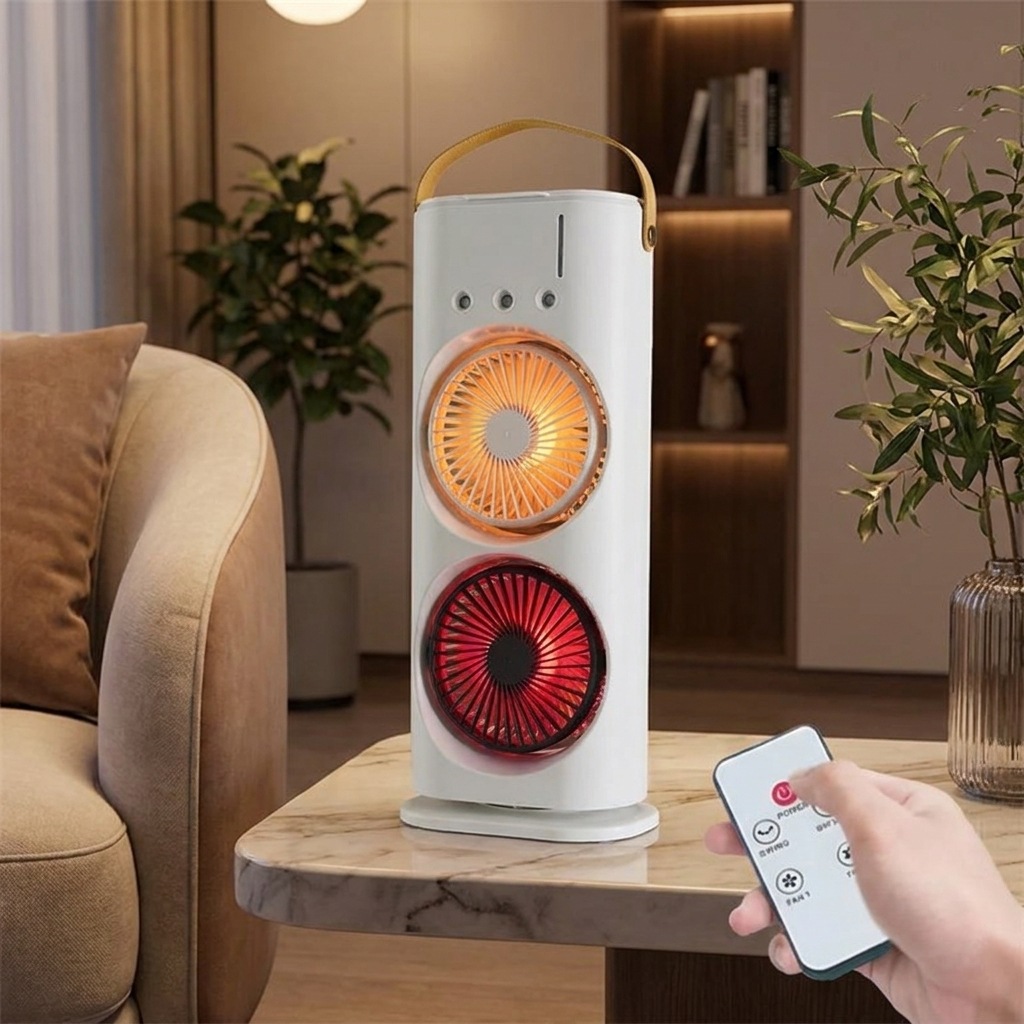 Rechargeable Double Head Cooling Fan with Remote Control, Mist Spray, LED Light and 4000mAh Battery thumbnail 6