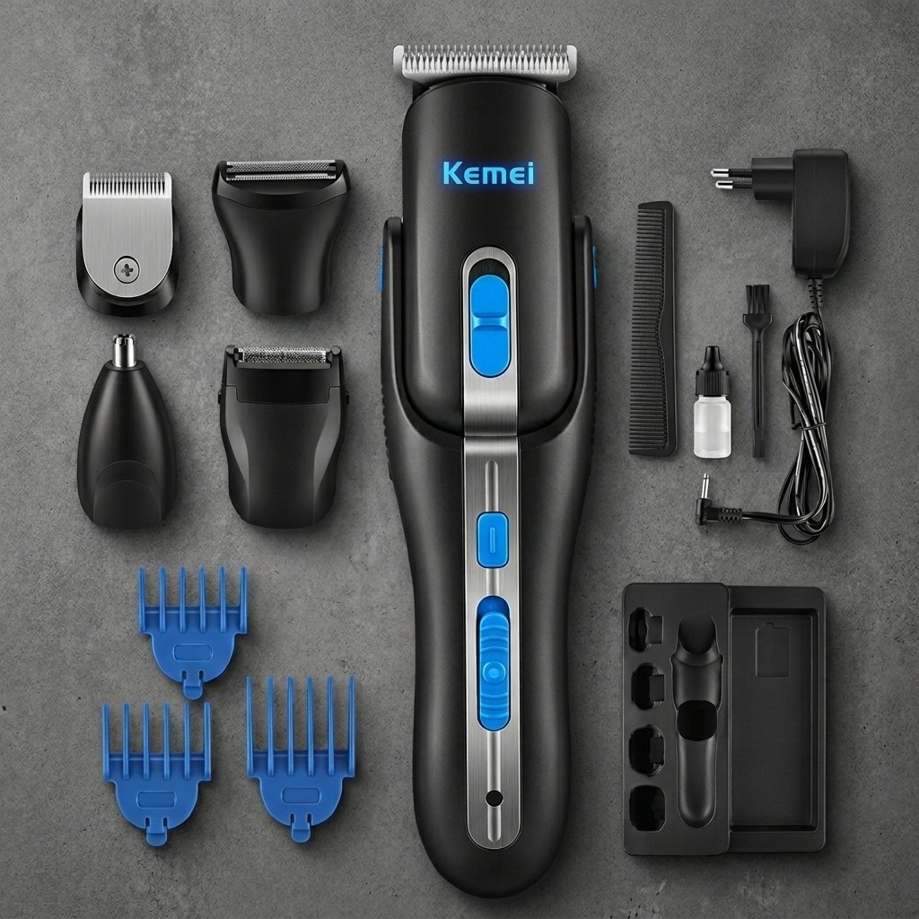 Kemei KM-680A Men's Grooming Kit Trimmer Rechargeable Cordless Beard Hair Nose Trimmer Shaver thumbnail 2