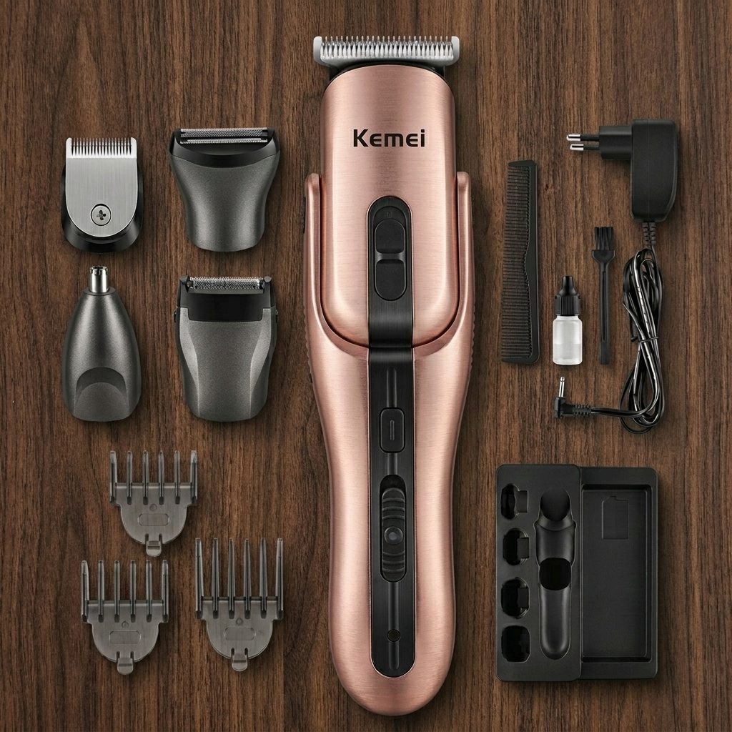 Kemei KM-680A Men's Grooming Kit Trimmer Rechargeable Cordless Beard Hair Nose Trimmer Shaver thumbnail 3
