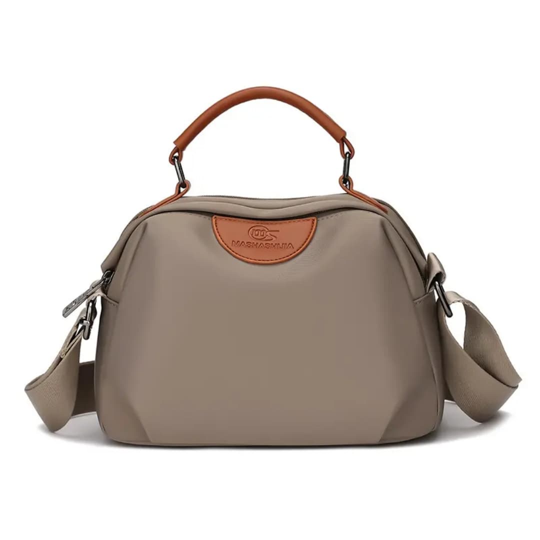 New Portable Nylon Cloth with Cowhide Shoulder Bag Grey - Model 8102 thumbnail 3