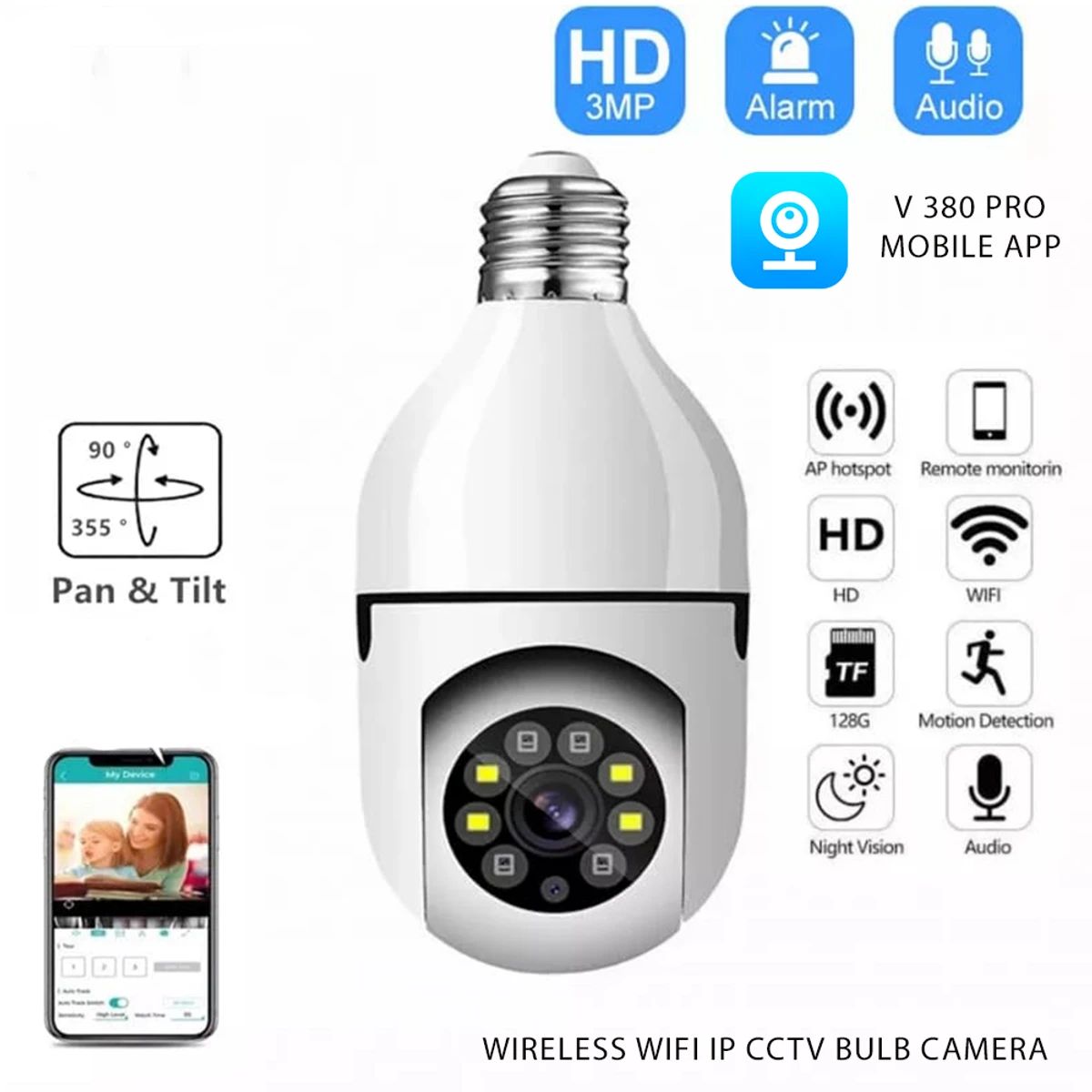 V380 Bulb System 360° Moving WiFi IP Camera in Bangladesh thumbnail 2